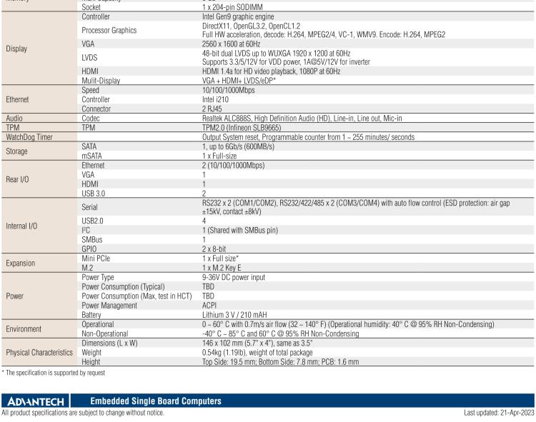 研华PCM-9366 Intel 第六代Atom®奔腾N4200赛扬N3350，3.5寸单板电脑