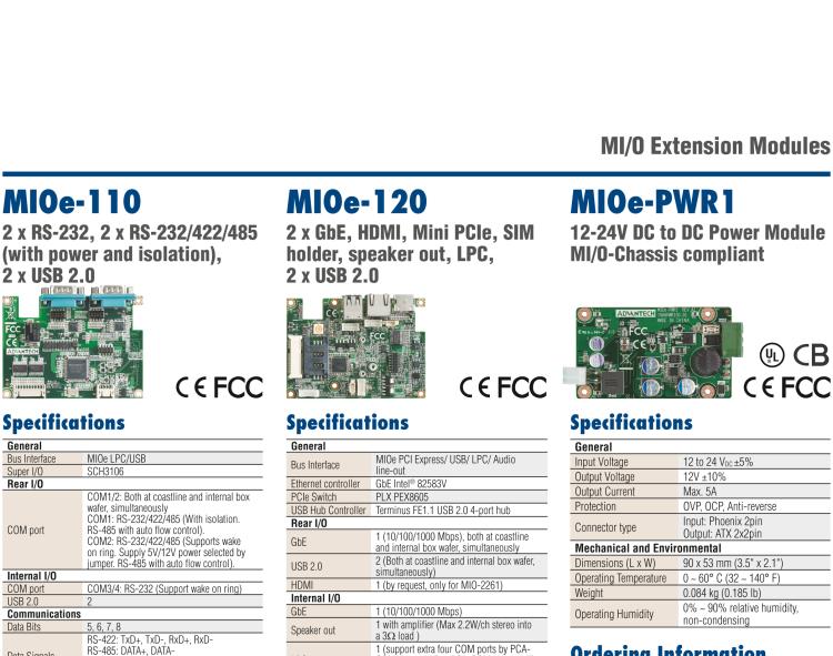 研华MIOE-110 2 x RS-232, 2 x RS-232/422/485 (带5V/12V电源及隔离), 2USB 2.0，兼容2.5寸MIO单板