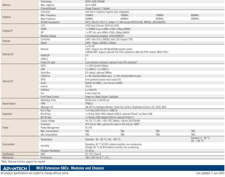 研华MIO-5352 第8代 Intel Atom® x6000E &Celeron® J&N系列单板电脑