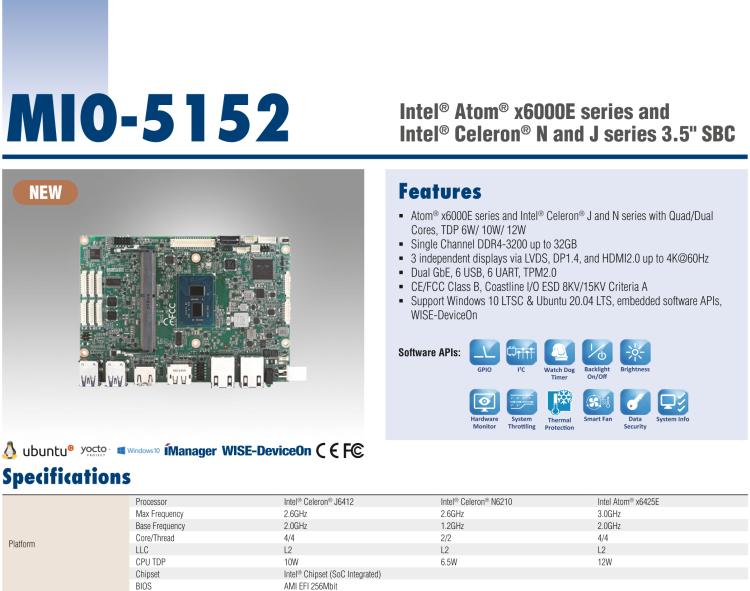 研华MIO-5152 Intel 第8代Atom系列 3.5" 单板电脑