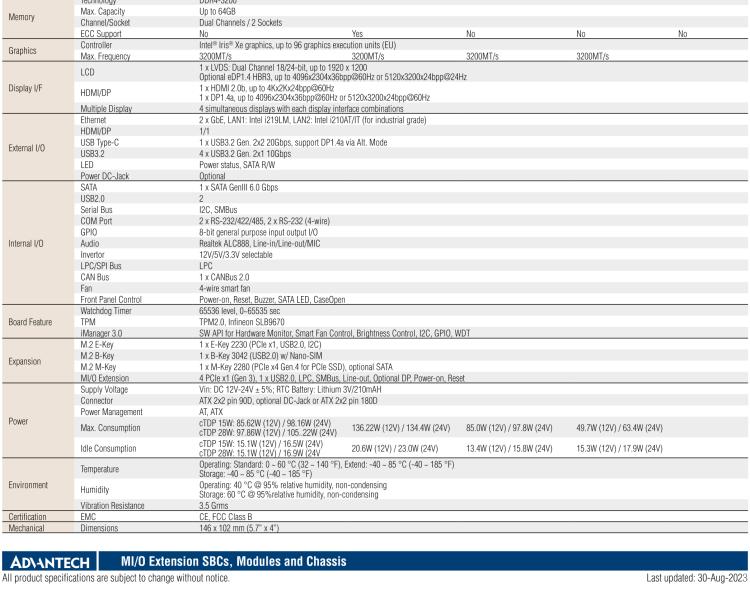 研华MIO-5375 第11代 Intel Core U 系列3.5”MI/O 单板电脑