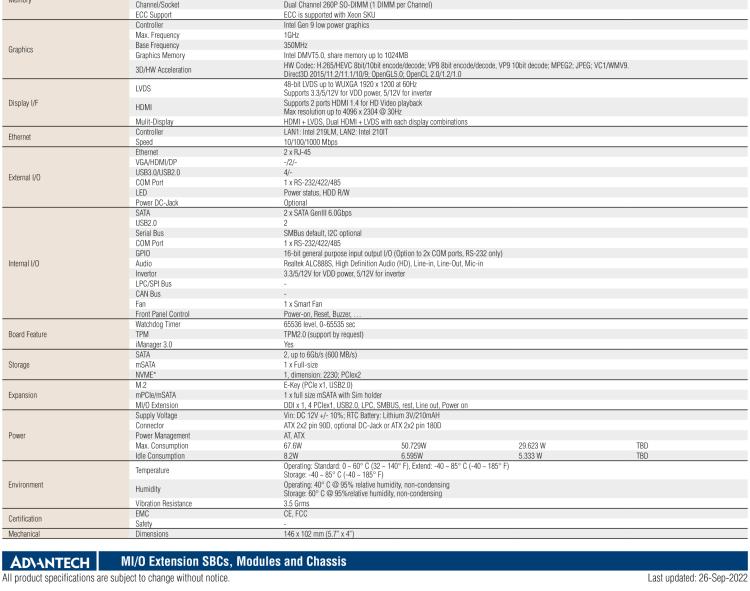 研华MIO-5391 第七代 Intel 高性能 笔记本Core-H CPU 3.5寸小尺寸嵌入式单板