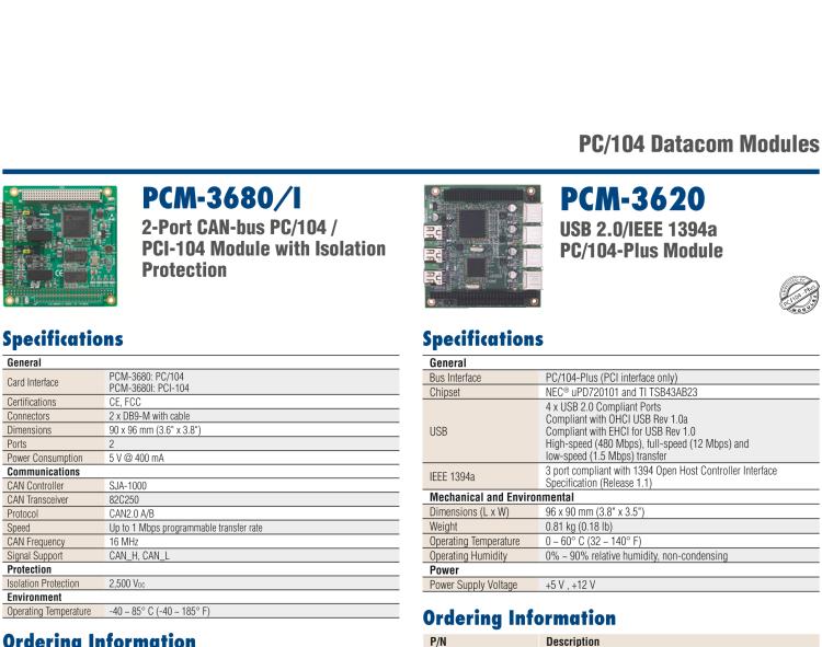 研华PCM-3620 4路USB 2.0 PC/104+模块