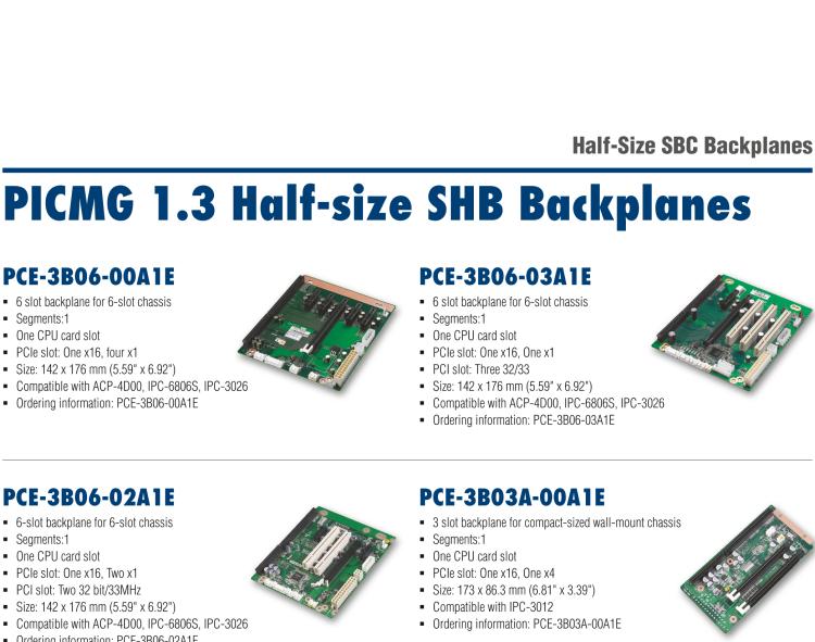 研华PCE-4B13 PICMG 1.3 Half-size server-grade SHB Backplanes, Compactable with PCE-4000 series and IPC chassis: ACP-4020
