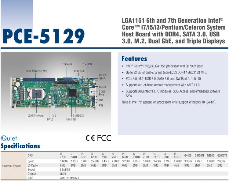 研华PCE-5129 6th Generation Intel® Core™ processor-based platform