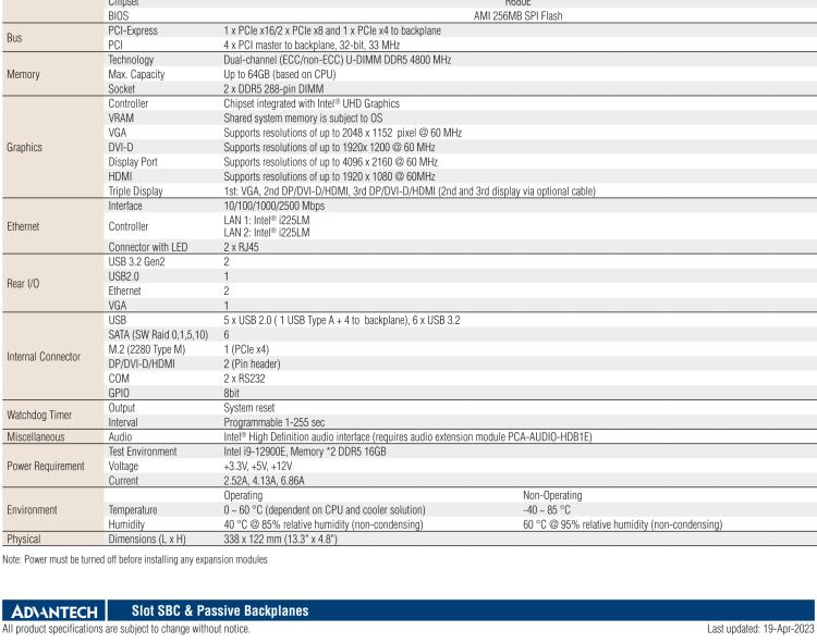 研华PCE-5133 LGA1700 12th Generation Intel® Core™ i9/i7/i5/i3/Pentium® System Host Board with DDR5, SATA 3.0, USB 3.2, M.2, Dual 2.5GbE, and Triple Displays