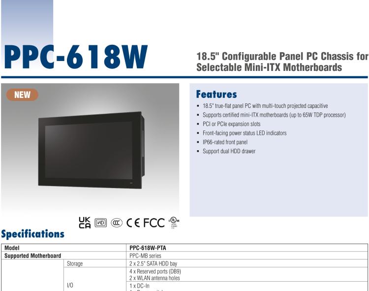 研华PPC-618W 18.5" 可配置工业平板电脑 兼容多种Mini-ITX主板