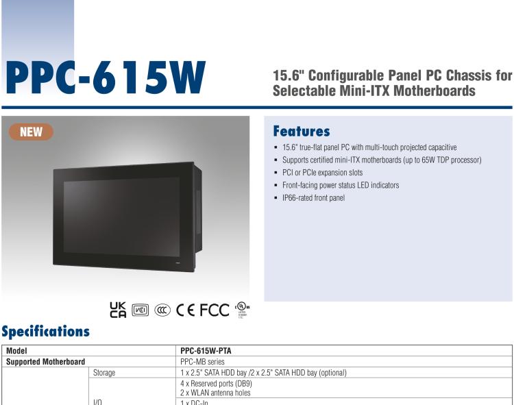 研华PPC-615W 15.6" 可配置工业平板电脑 兼容多种Mini-ITX主板