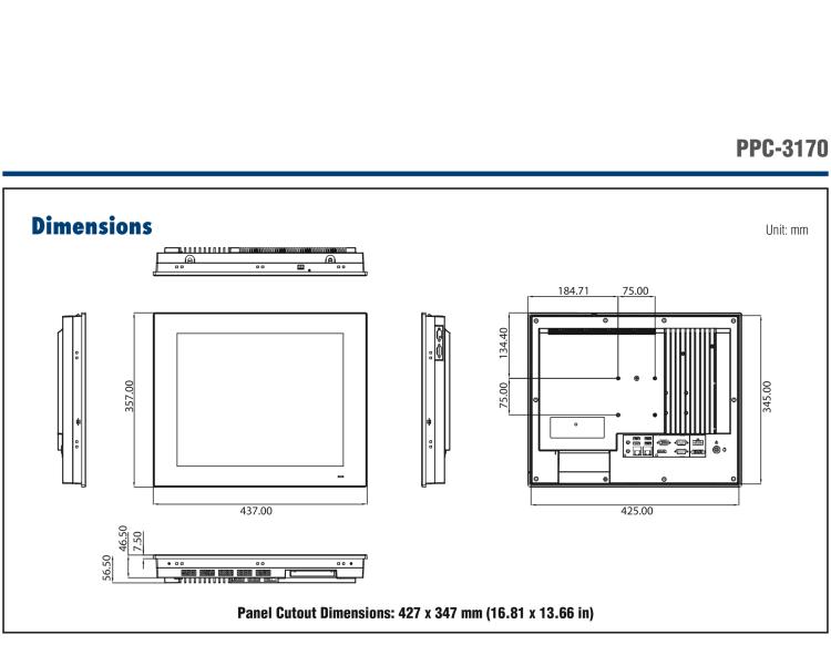 研华PPC-3170-RE4BE 17" 无风扇工业平板电脑, 搭载 Intel® Atom™ E3845 四核心处理器