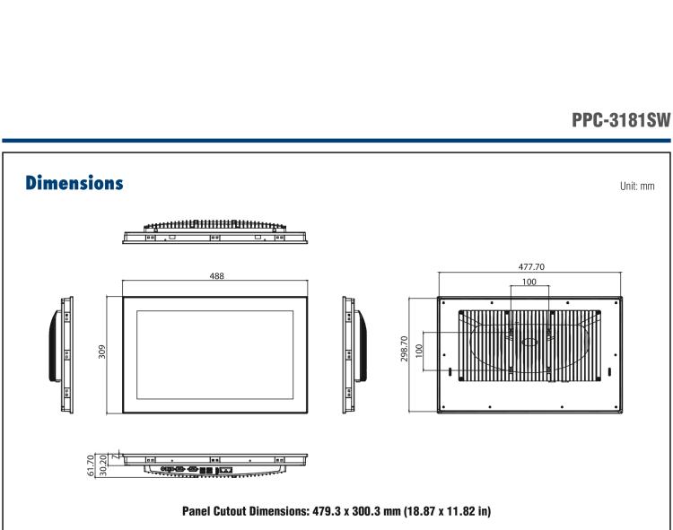 研华PPC-3181SW 18.5" 无风扇工业平板电脑, 搭载 Intel® Core™ 第六代处理器