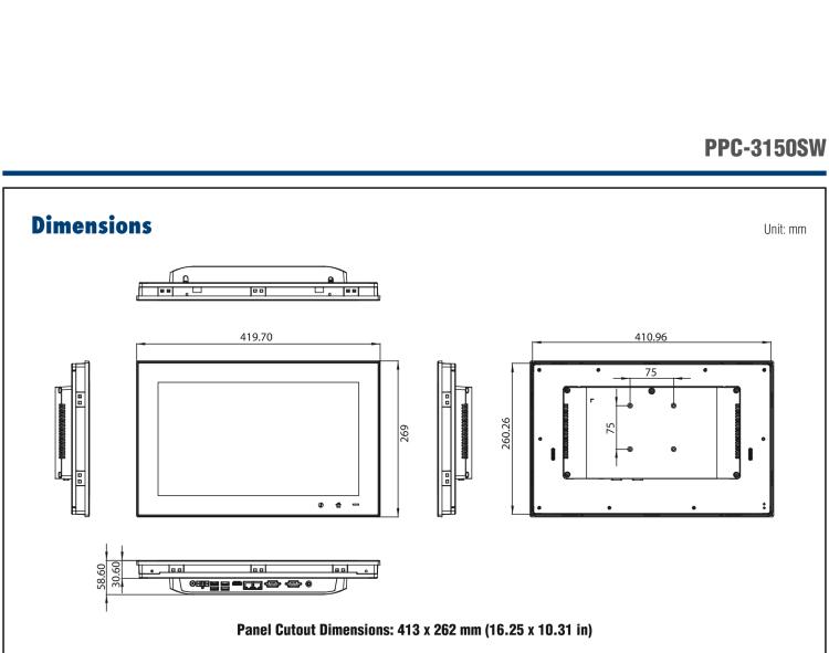 研华PPC-3150SW 15.6" 宽屏无风扇工业平板电脑，搭载 Intel® Pentium® N4200 四核心处理器