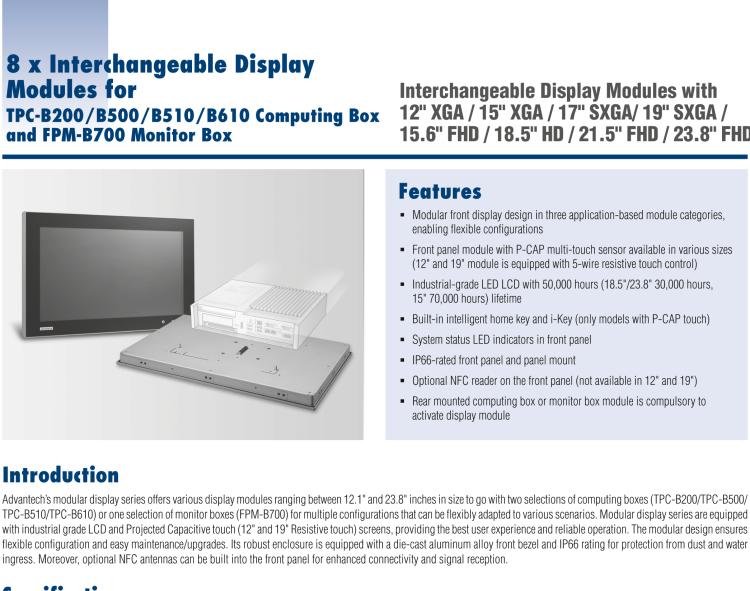 研华FPM-Display 显示模块系列-21.5“Full HD（FPM-D21W）/18.5”HD（FPM-D18W）/ 17“SXGA（FPM-D17T）/ 15”XGA（FPM-D15T）/ 12“XGA LED液晶显示屏（FPM-D12T））