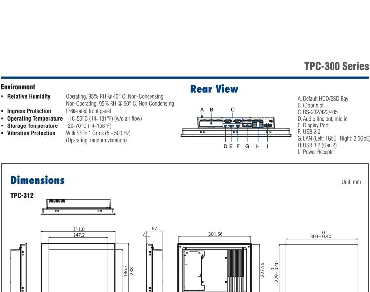 研华TPC-315 15英寸XGA TFT LED LCD触摸屏电脑，搭载第八代Intel®Core™ i3/ i5/ i7处理器，内置8G DDR4 RAM