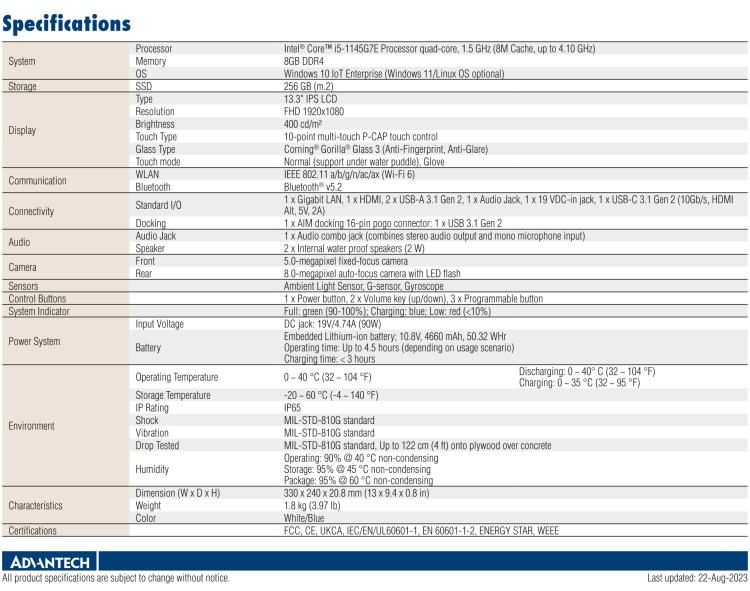 研华AIM-89H 13.3" Medical-Grade Tablet with Intel® Core™ i5 processor