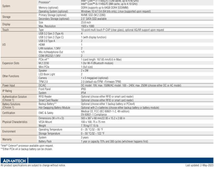 研华POC-624 23.8"高性能医用一体机，可用于多种医疗应用