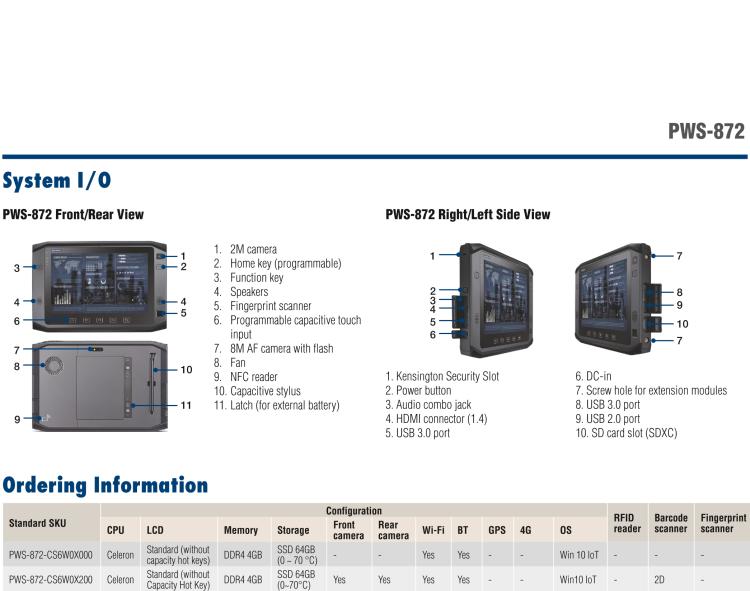 研华PWS-872 10寸工业平板电脑 搭载第七代 Intel ® Core™ i3/i5/i7/Celeron® 处理器