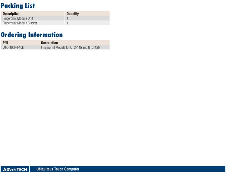研华UTC-100P-F Finger Print Module for UTC-100 Series