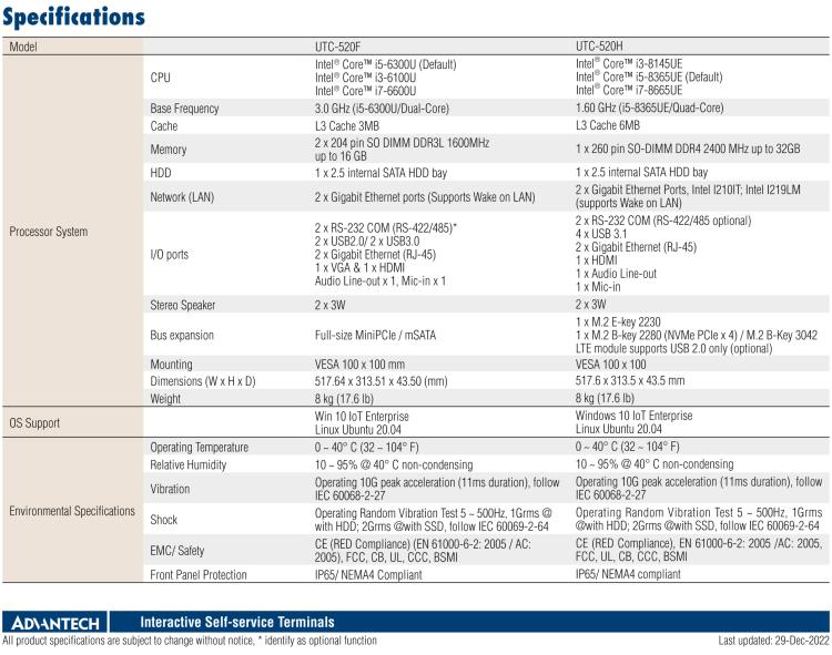 研华UTC-520H 21.5" Ubiquitous Touch Computer with 8th Gen Intel Core i7/i5/i3 Processor