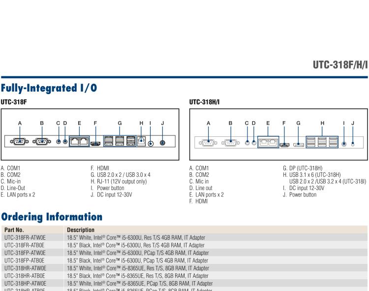 研华UTC-318H 18.5" 多功能触控一体机，内置 Intel® Core™ i5-8365UE / Core™ i3-8145UE