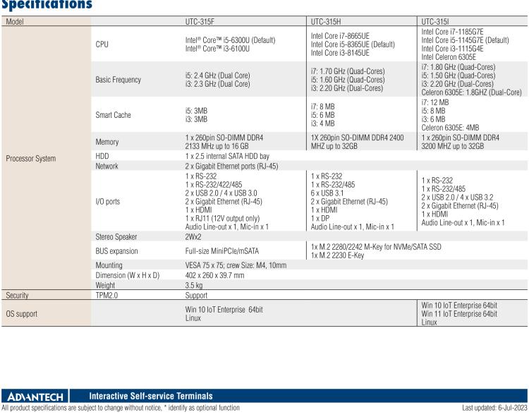 研华UTC-315F 15.6" 多功能触控一体机，内置Intel® Core™ i5-6300U