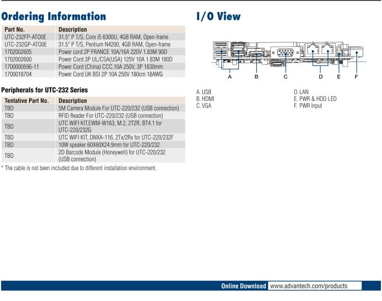 研华UTC-232F 31.5" Open Frame Panel PC with Intel® Core™ i5-6300U