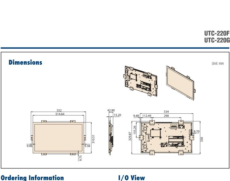 研华UTC-220F 21.5" Open Frame Panel PC with Intel® Skylake Core™ i5-6300U