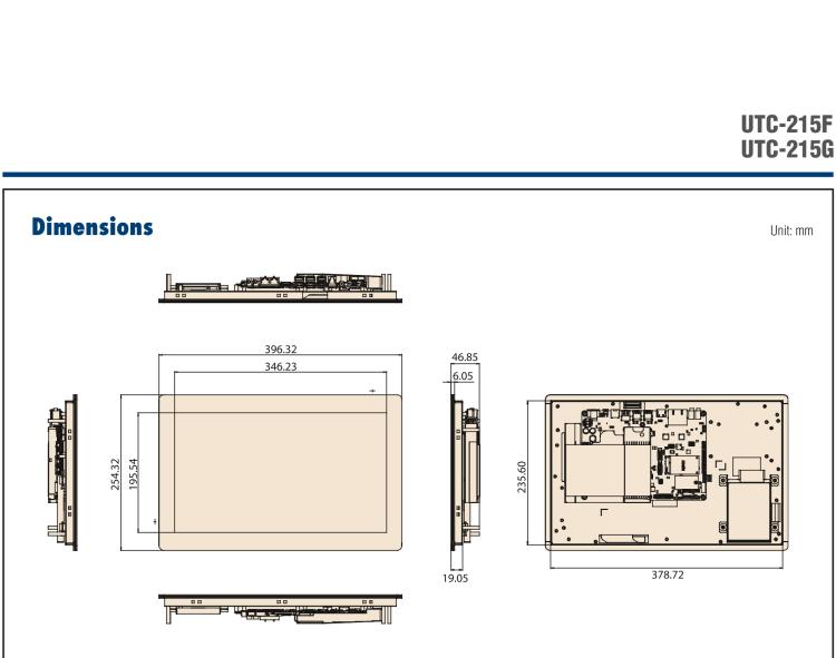 研华UTC-215G 15.6" Open-Frame Computer with Intel Pentium N4200