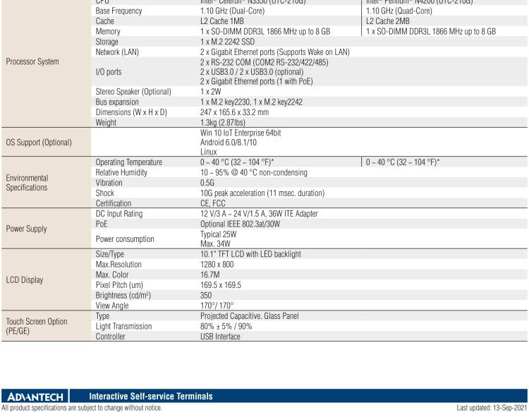 研华UTC-210G 10.1" Open Frame Panel PC with Intel® Celeron® N3350 /Pentium® N4200