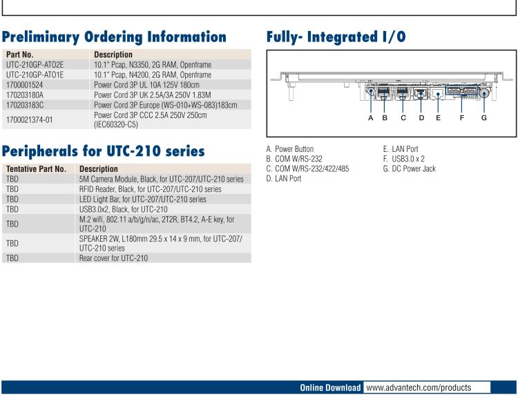 研华UTC-210G 10.1" Open Frame Panel PC with Intel® Celeron® N3350 /Pentium® N4200