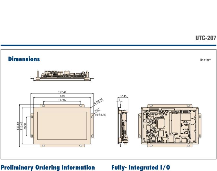 研华UTC-207G 7" Open Frame Panel PC with Intel® Celeron® N3350/ Pentium® N4200