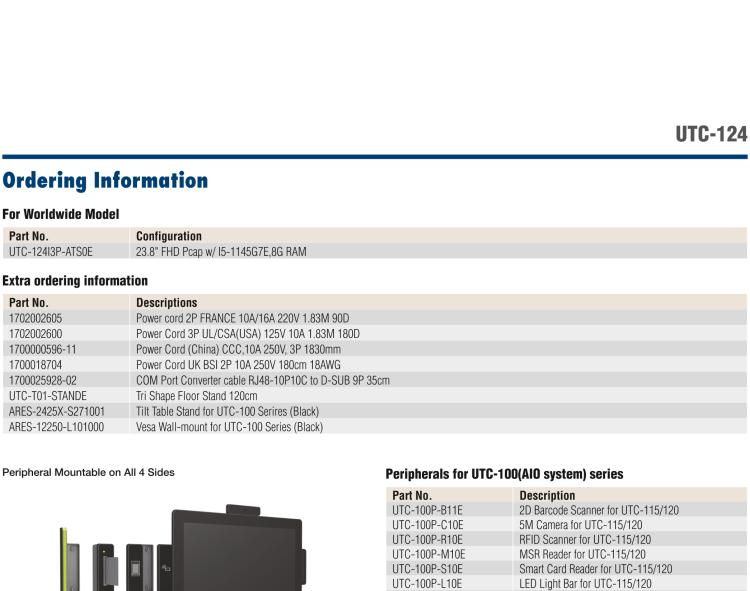 研华UTC-124I3 23.8" Ubiquitous Touch Computer with 11th Gen Intel® Core™ i7-1185G7E / i5-1145G7E / i3-1115G4E Processor