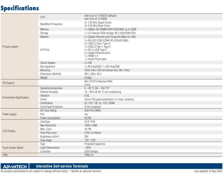 研华UTC-124I1 23.8" Ubiquitous Touch Computer with 11th Gen Intel® Core™ i5-1145G7E / i3-1115G4E Processor