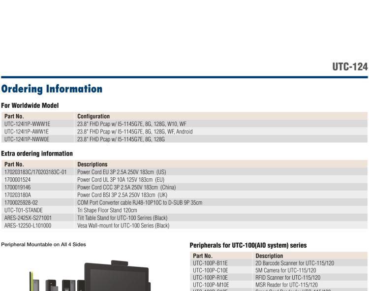 研华UTC-124I1 23.8" Ubiquitous Touch Computer with 11th Gen Intel® Core™ i5-1145G7E / i3-1115G4E Processor