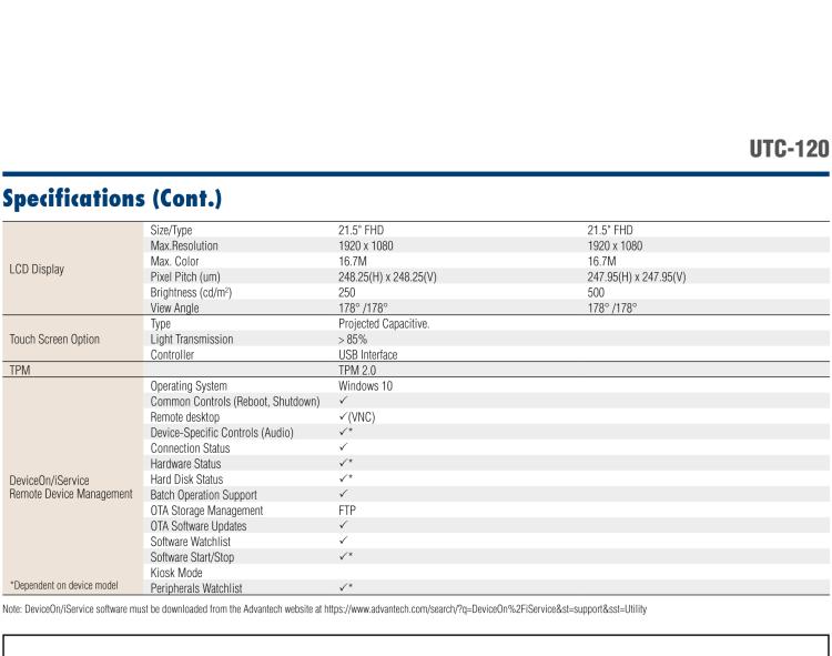 研华UTC-120I 21.5" All-in-One Touch Computer with 11th Gen Intel® Core™ i5-1145G7E/ i3-1115G4E Processor