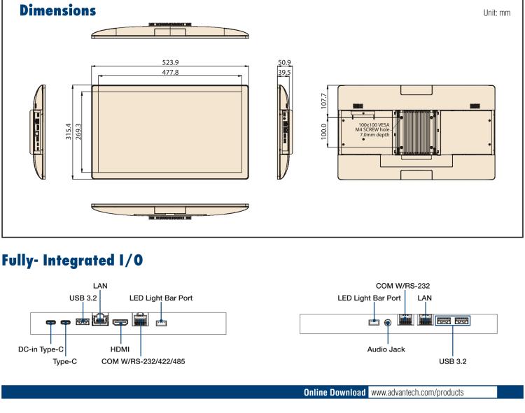 研华UTC-120I 21.5" All-in-One Touch Computer with 11th Gen Intel® Core™ i5-1145G7E/ i3-1115G4E Processor