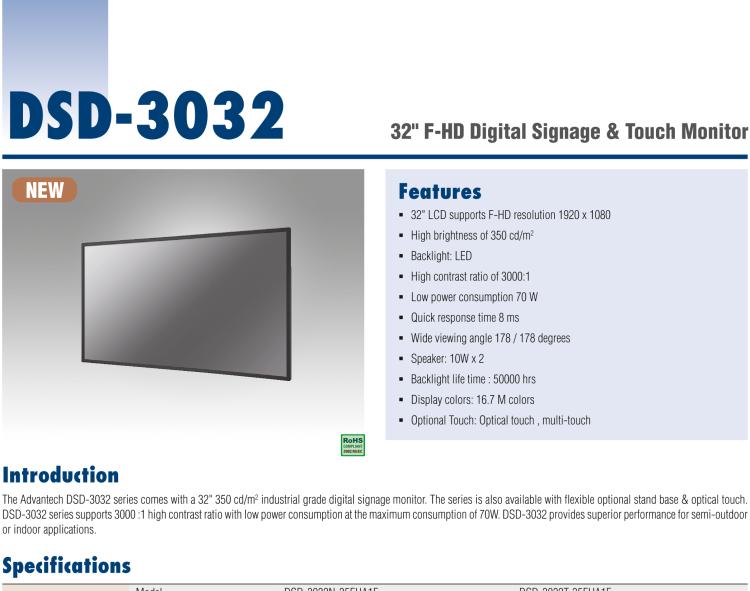 研华DSD-3032 32" FHD 工业级数字标牌显示器, 350流明