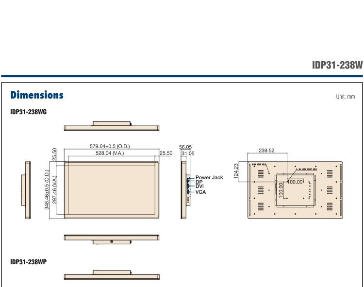 研华IDP31-238W 23.8 " 玻璃面板触控显示器，带环绕式LED灯带，全高清分辨率和多个输入源VGA/DVI/DP