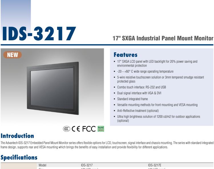 研华IDS-3217 17" SVGA工业级面板安装显示器