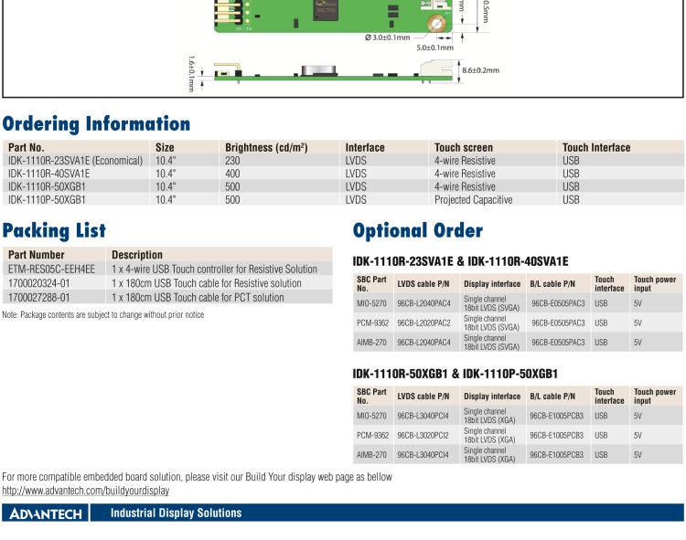 研华IDK-1110 10.4" SVGA 工业显示套件，带电阻式触摸屏解决方案