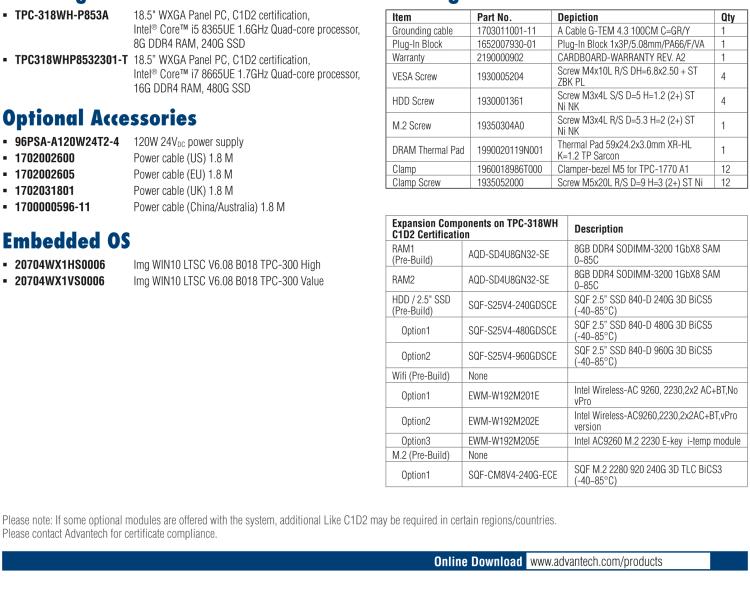 研华TPC-318WH Computer with 8th Gen. Intel® Core™ i5 Processor, built-in 8G DDR4 RAM and UL Class 1 Division 2