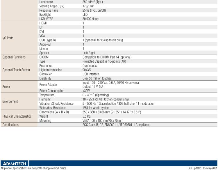 研华PDC-W210 21.5" Medical Display