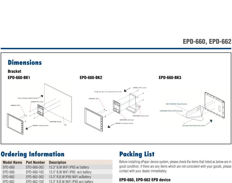 研华EPD-662 13.3“ 三色电子纸解决方案，Wi-Fi，用于医院床边卡和智能建筑标牌。