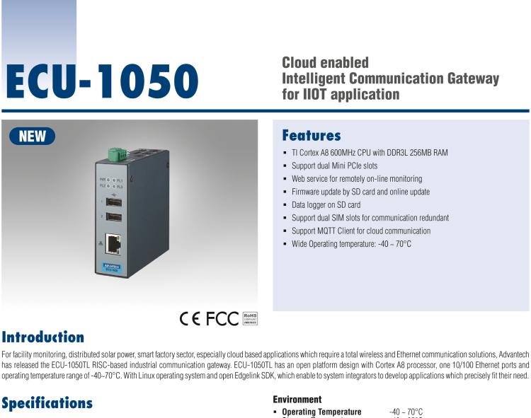 研华ECU-1050 Cloud-enabled IIoT Gateway with 2 mPCIe Slot