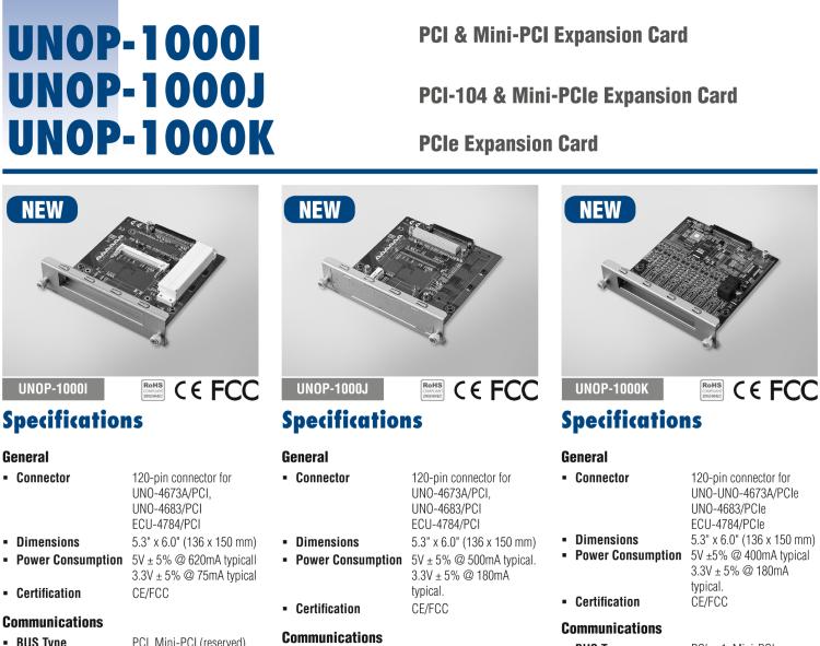 研华UNOP-1000J PCI-104 & Mini-PCIe Expansion Card