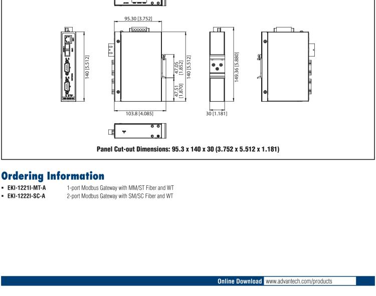 研华EKI-1221I-MT 1-Port Modbus Gateway, Fiber, Wide Temperature