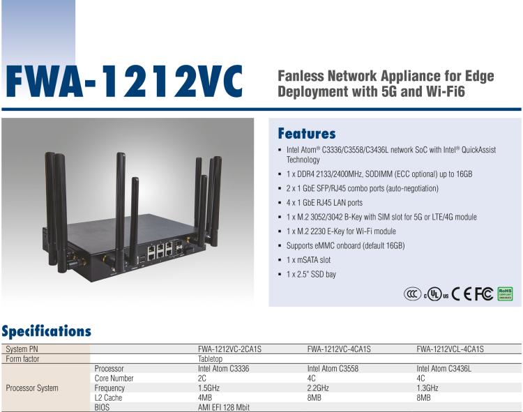 研华FWA-1212VC 支持5G和Wi-Fi 6 桌面无风扇式uCPE