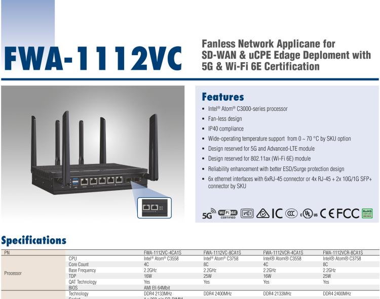 研华FWA-1112VC 用于不同部署的无风扇网络应用平台