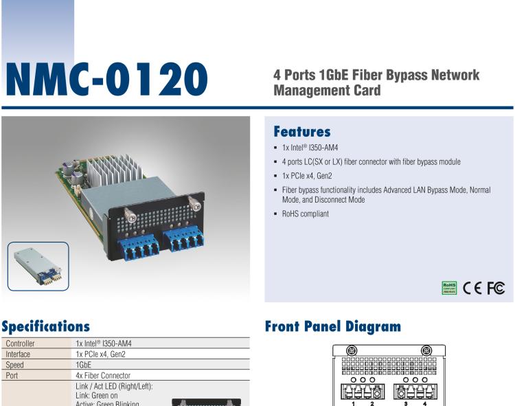 研华NMC-0120 4 Ports 1GbE Fiber Bypass Network Management Card