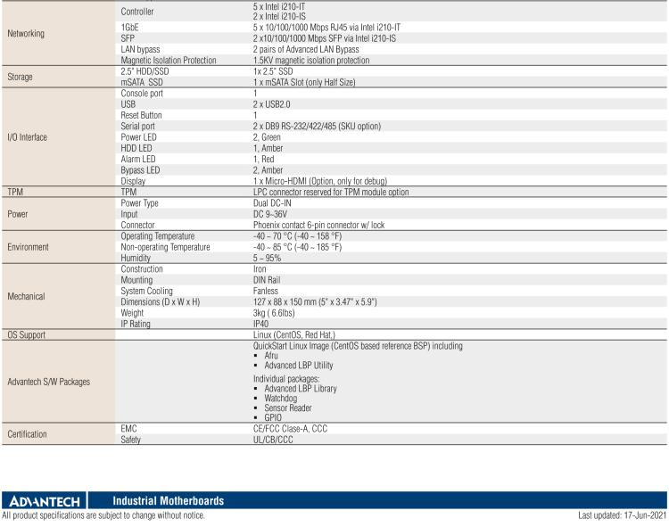 研华FWA-1211 Industrial Grade Cyber Security Appliance based on Intel® Atom™ x5-E3940/ x5-E3930 Processor