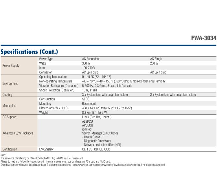 研华FWA-3034 1U Network Appliance with 12th/13th Gen Intel® Core Processors for Network Security and Management